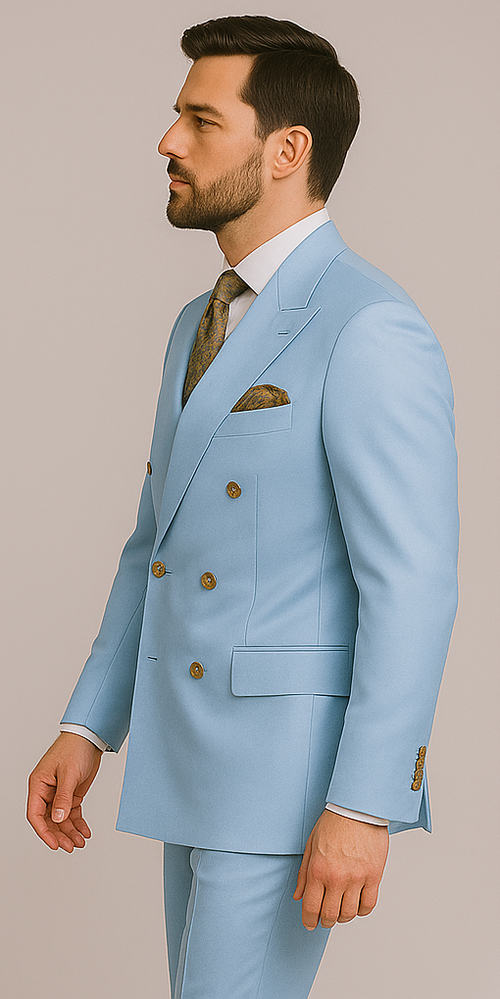 Rossiman Menâ€™s Light Blue Slim Fit Suit â€“ Elegant Double-Breasted Design