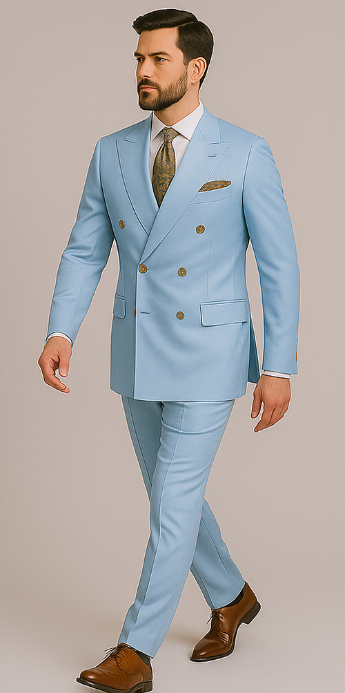 Rossiman Menâ€™s Light Blue Slim Fit Suit â€“ Elegant Double-Breasted Design