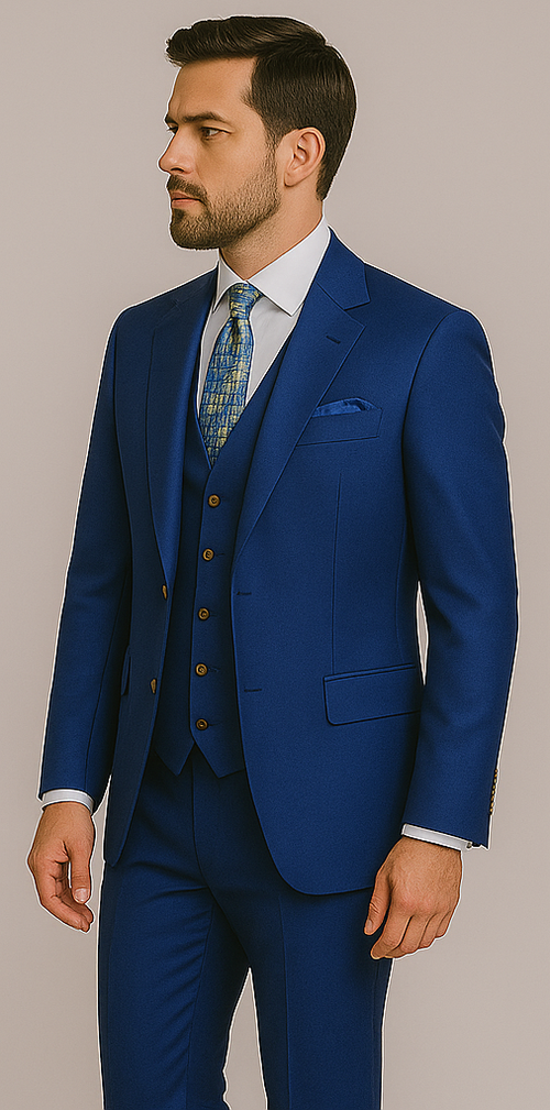 Rossiman Men’s Royal Blue Slim Fit Suit – Sophisticated Double-Breasted Design