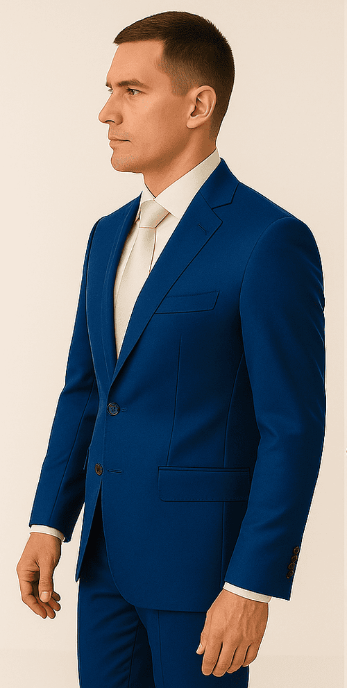 Rossiman Menâ€™s Royal Blue Glossy Sateen Suit â€“ Bold & Refined Look