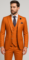 Rossiman Men's Rust Slim Fit Suit – 3-Piece Set with Double-Breasted Vest & Flat Front Pants