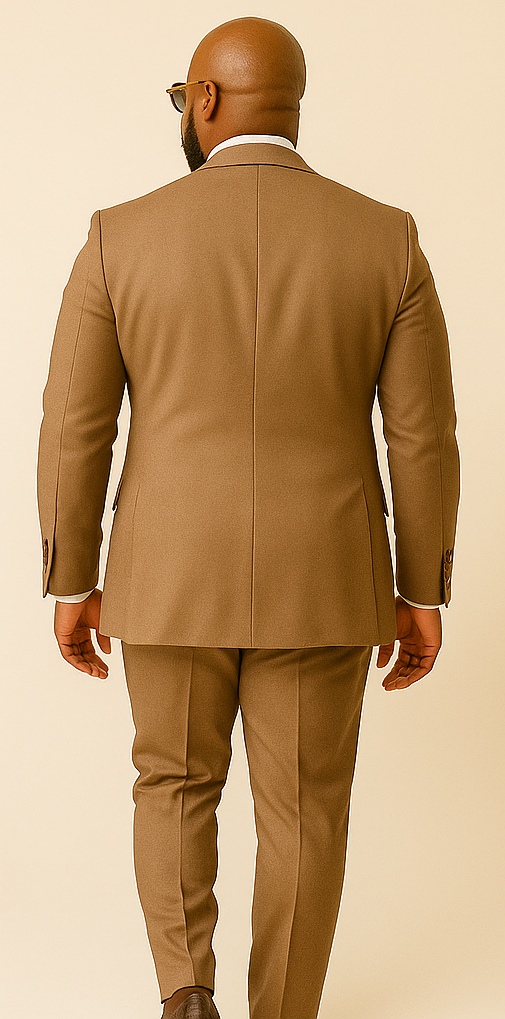 Rossiman Men’s Tan Suit – Gold Buttons & Double-Breasted Vest Elegance