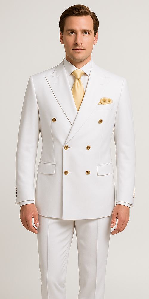 Rossiman Men's White Slim Fit Suit – Double-Breasted 3-Piece Formal Ensemble