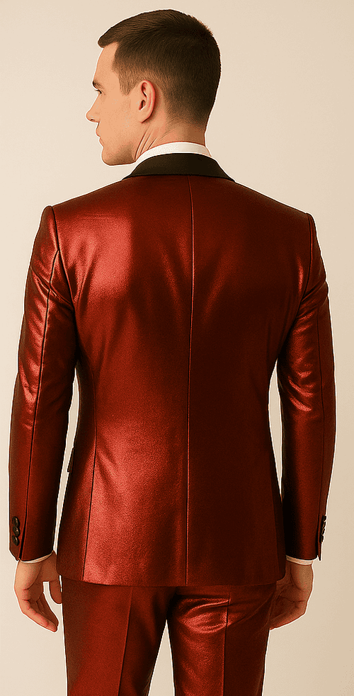 Rossiman Menâ€™s Red Sateen Suit â€“ Glossy Finish Bold Formalwear
