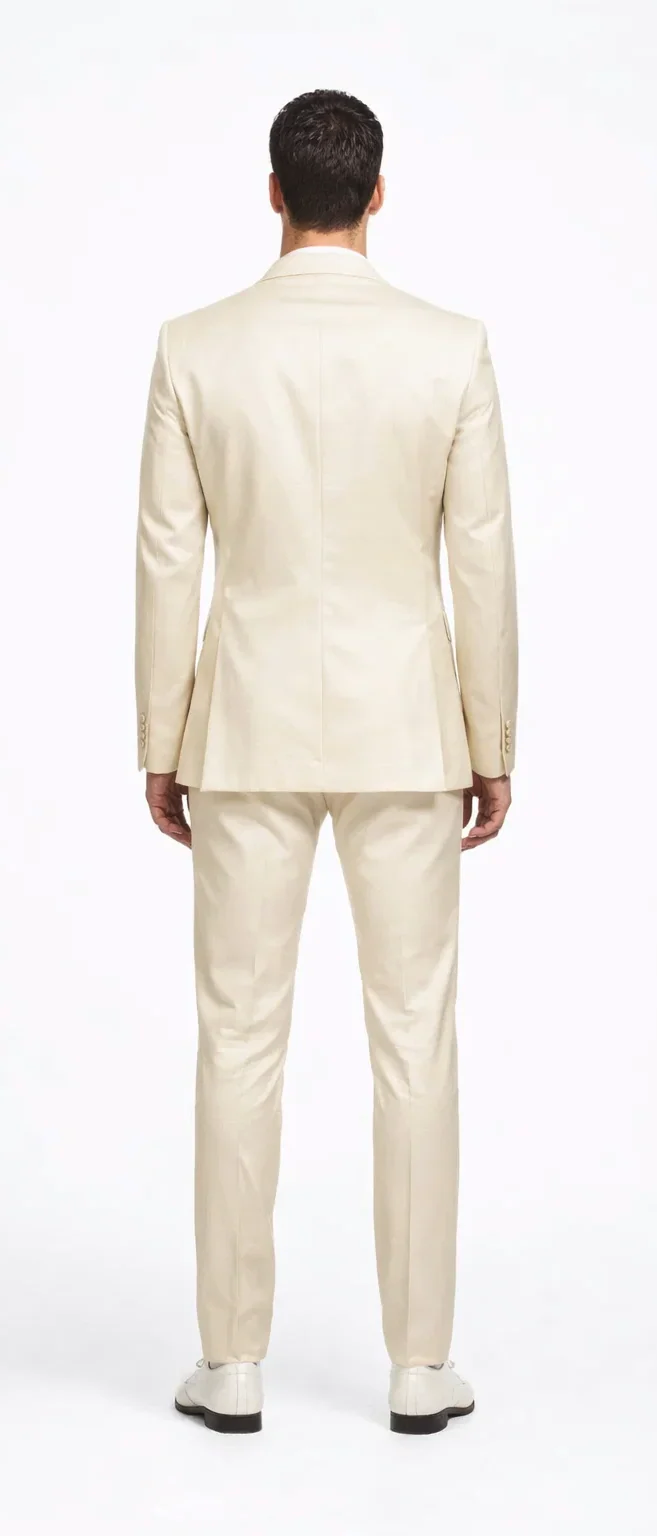 Rossiman Men’s Cream Sateen Suit – Elegant Glossy Formalwear
