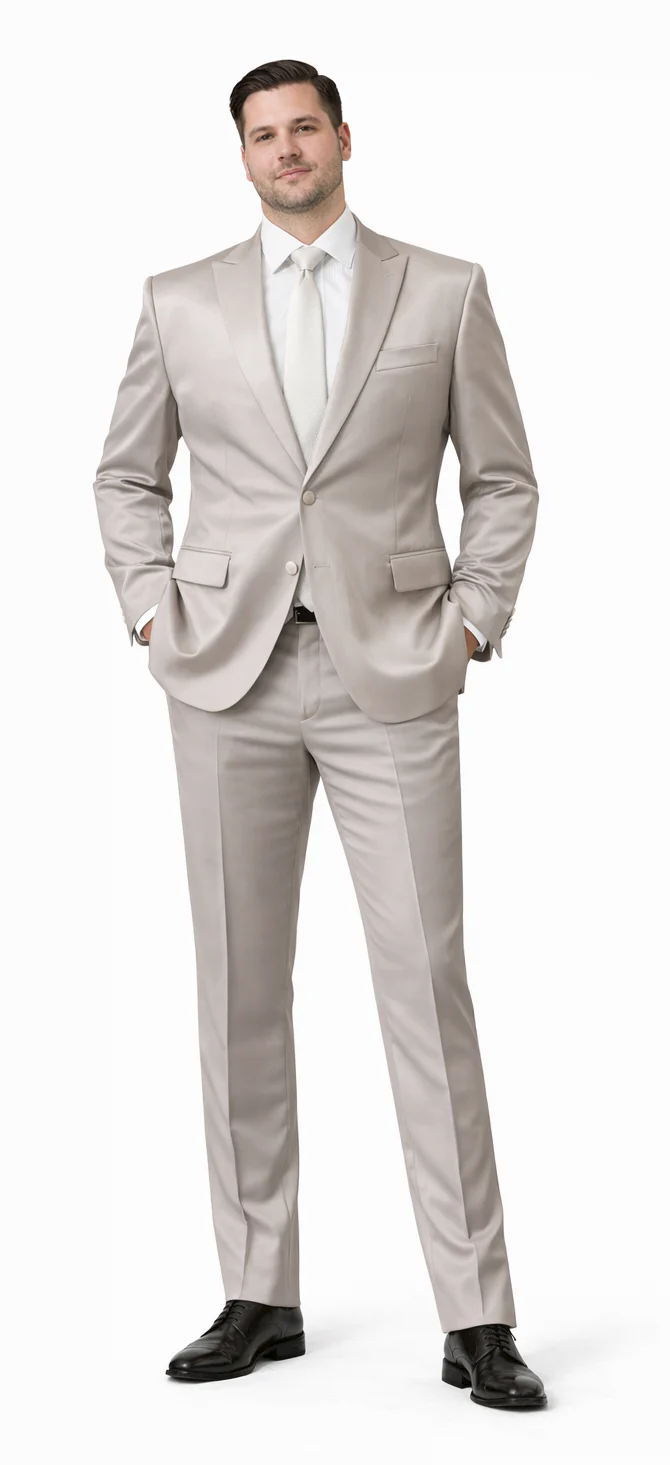 Rossiman Men’s Gray Shiny Sateen Suit – Sleek & Modern Formalwear