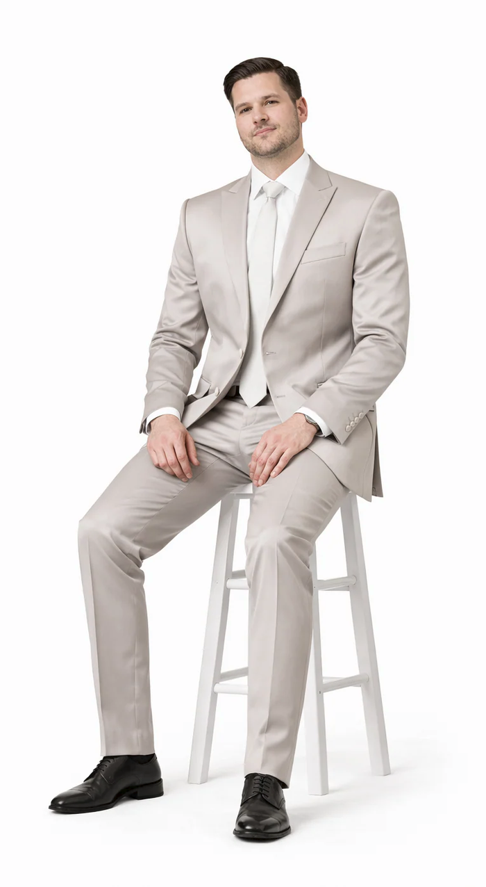 Rossiman Men’s Gray Shiny Sateen Suit – Sleek & Modern Formalwear