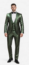 Rossiman Men’s Green Sateen Suit – Glossy Finish with Modern Flair