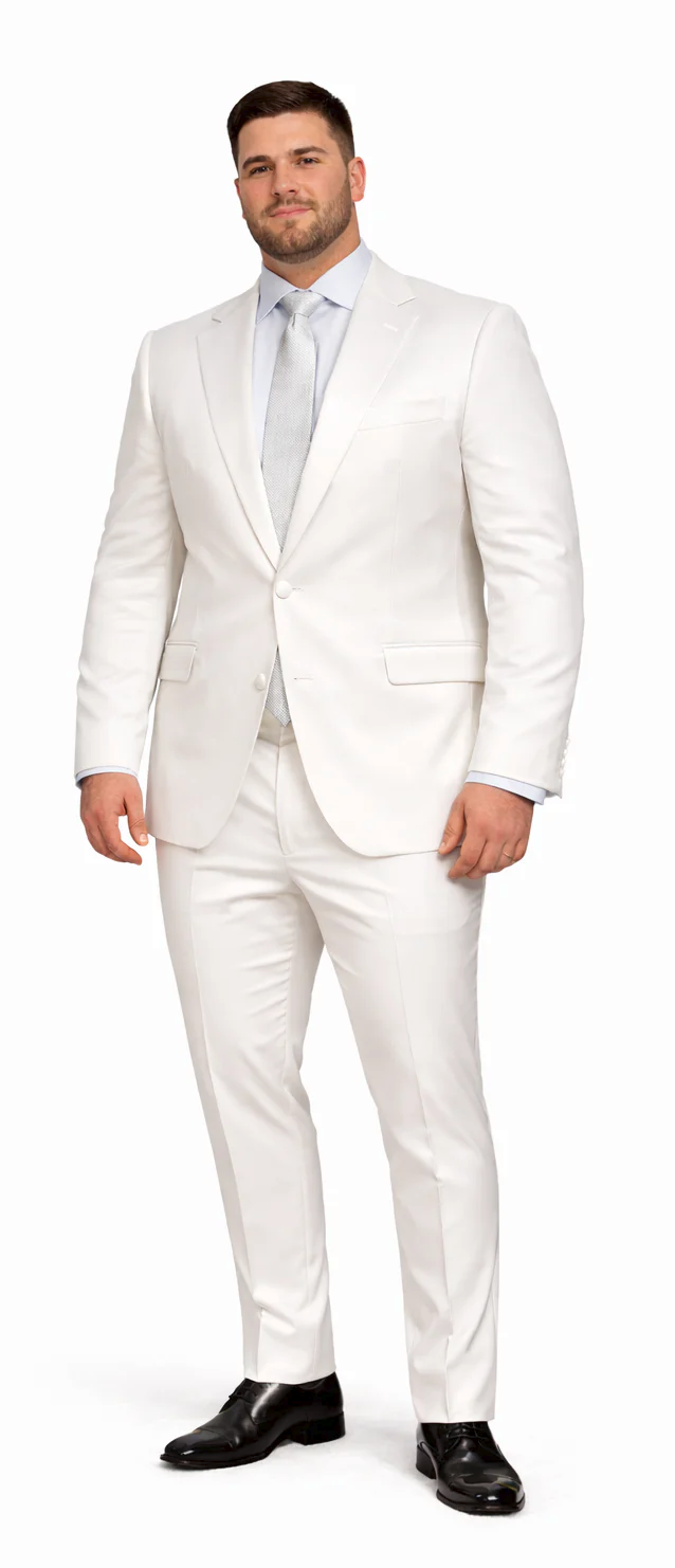 Rossiman White Sateen Suit for Men – High-Shine Formal Elegance