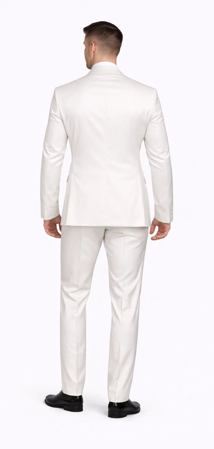 Rossiman White Sateen Suit for Men – High-Shine Formal Elegance