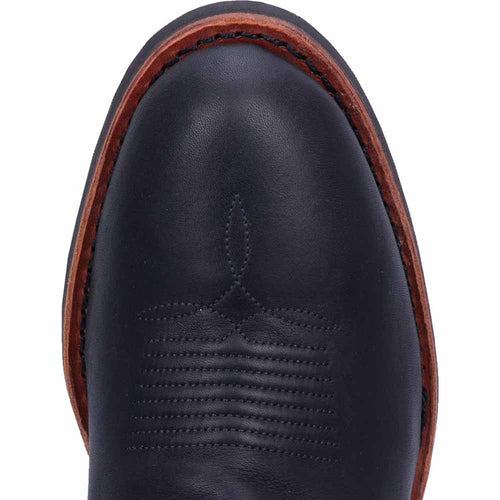 Dan Post Albuquerque men's cowboy boots. Black leather upper with subtle stitching and round toe. Brown leather welt. A classic, stylish boot.
