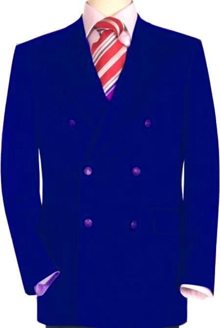 High Quality Royal Blue Men's Double Breasted Suits Jacket Blazer With Peak Lapels