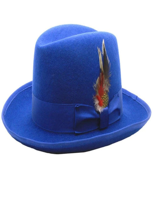 Royal Blue Dress Hat 1920s Fedora Style - Mens Classic Gangster Godfather Wool Dress Hat in Royal Blue