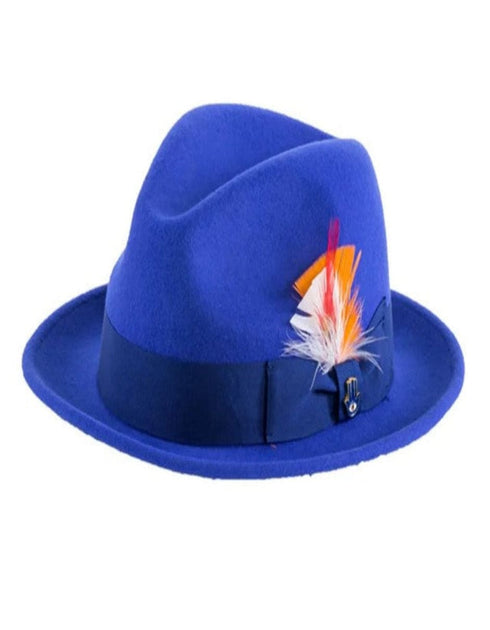 Royal Blue Dress Hat 1920s Fedora Style - Mens Narrow Brim Crushable Wool Dress Hat Trilby Fedora in Royal Blue