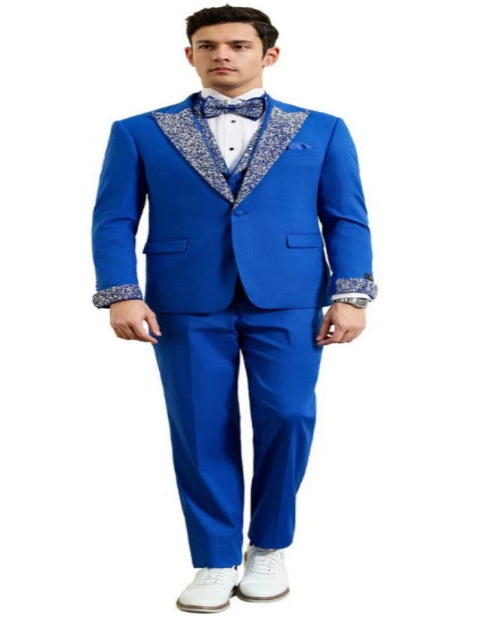 Royal Blue Prom Suit – Perfect Wedding Suit with Vested Rhinestone Lapel