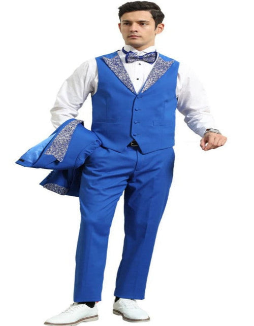 Royal and White Prom Tuxedo - Perfect Wedding Suit Vested rhinestone Lapelled