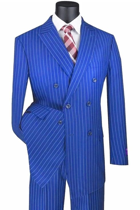 Mens Blue Pinstripe Suit Vested Bold Gangster Pinstripe Suit In Navy Blue