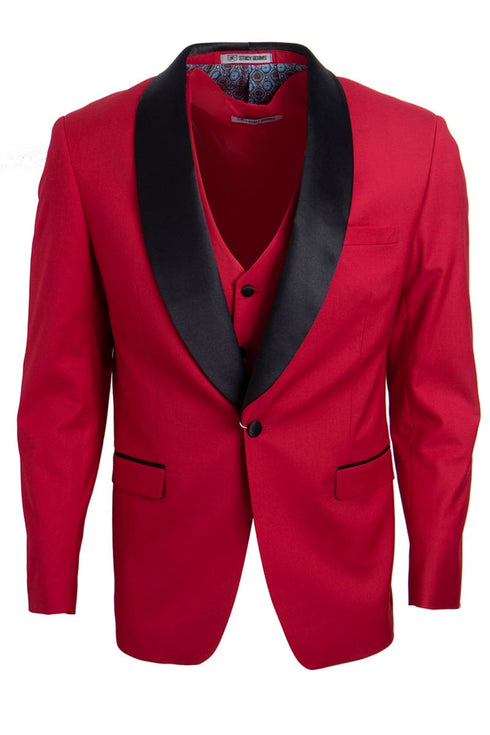 Mens Stacy Adams Suit - Stacy Adams Men's Red Vested Shawl Lapel Tuxedo - One Button