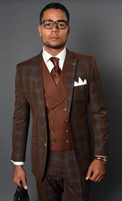 Rust Color Windowpane Pattern Suit