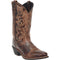 Laredo Breakout Western Boots in rust brown leather. Tall shaft, decorative geometric stitching, pointed toe, and angled heel. Lined interior with pull tabs.
