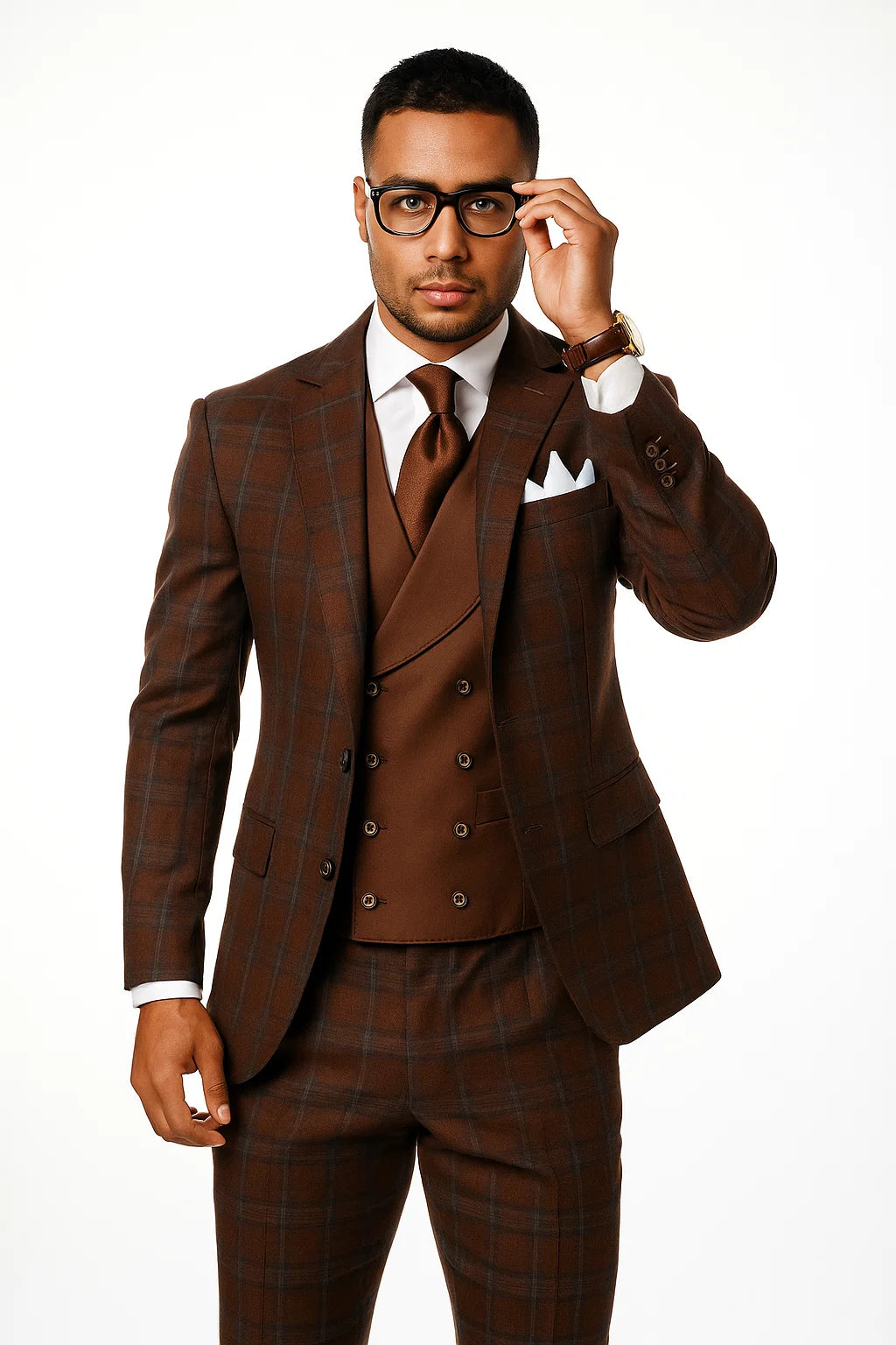 Rust Color Windowpane Pattern Suit