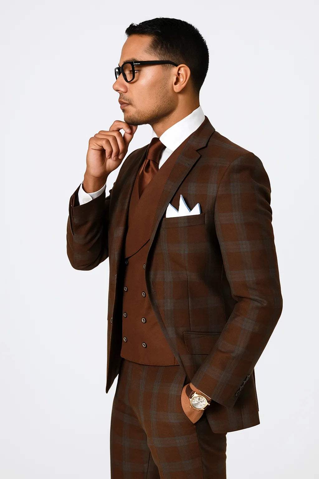 Rust Color Windowpane Pattern Suit