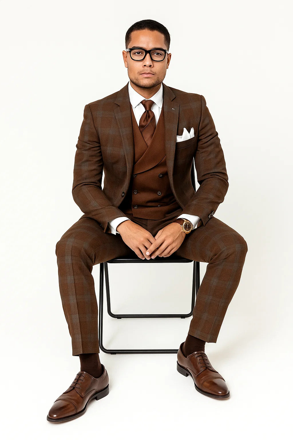 Rust Color Windowpane Pattern Suit
