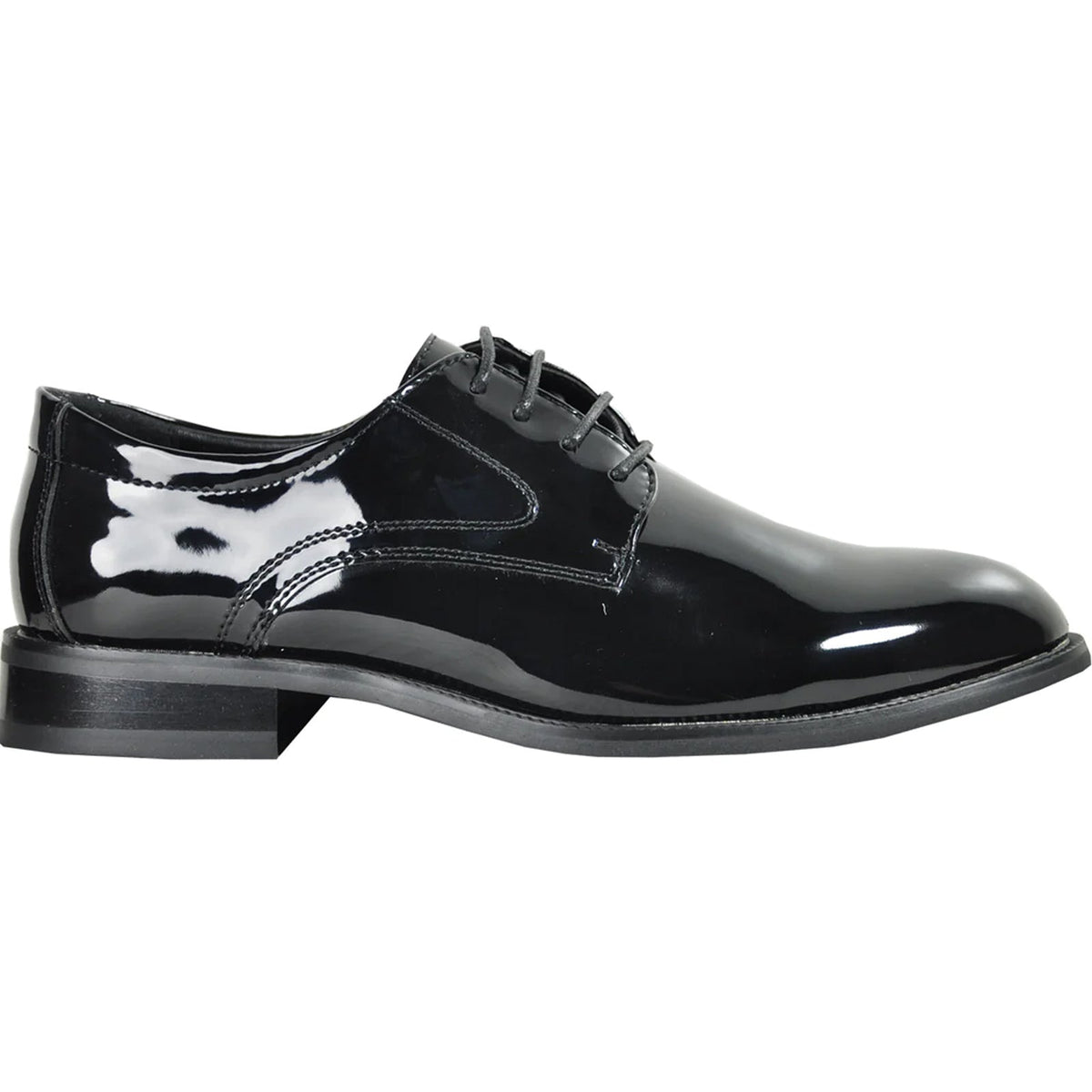 Bravo Mens Plain Round Toe Shiny Patent Tuxedo Shoe in Black