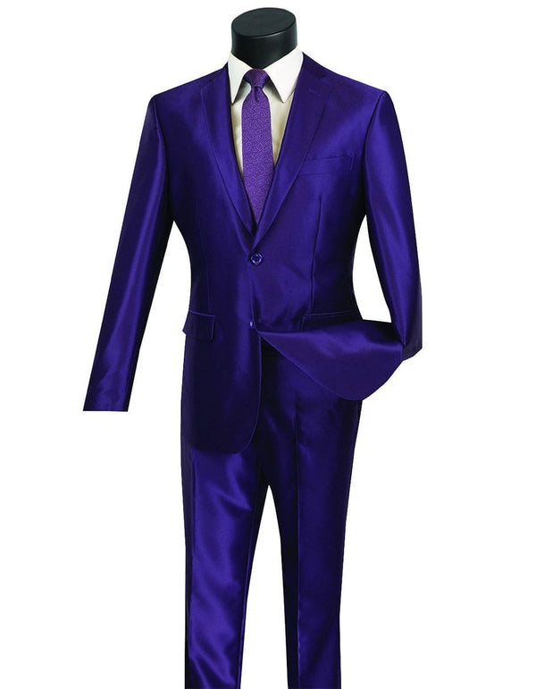 Mens Shiny Mens Modern Fit Shiny Sharkskin Suit in Purple