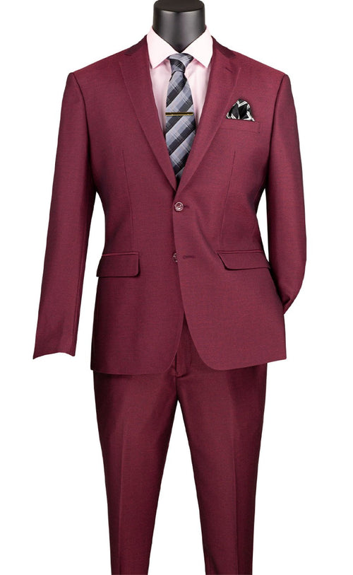Men's Slim Fit 2 Piece Suit Single Breasted 2 Button Design Burgundy