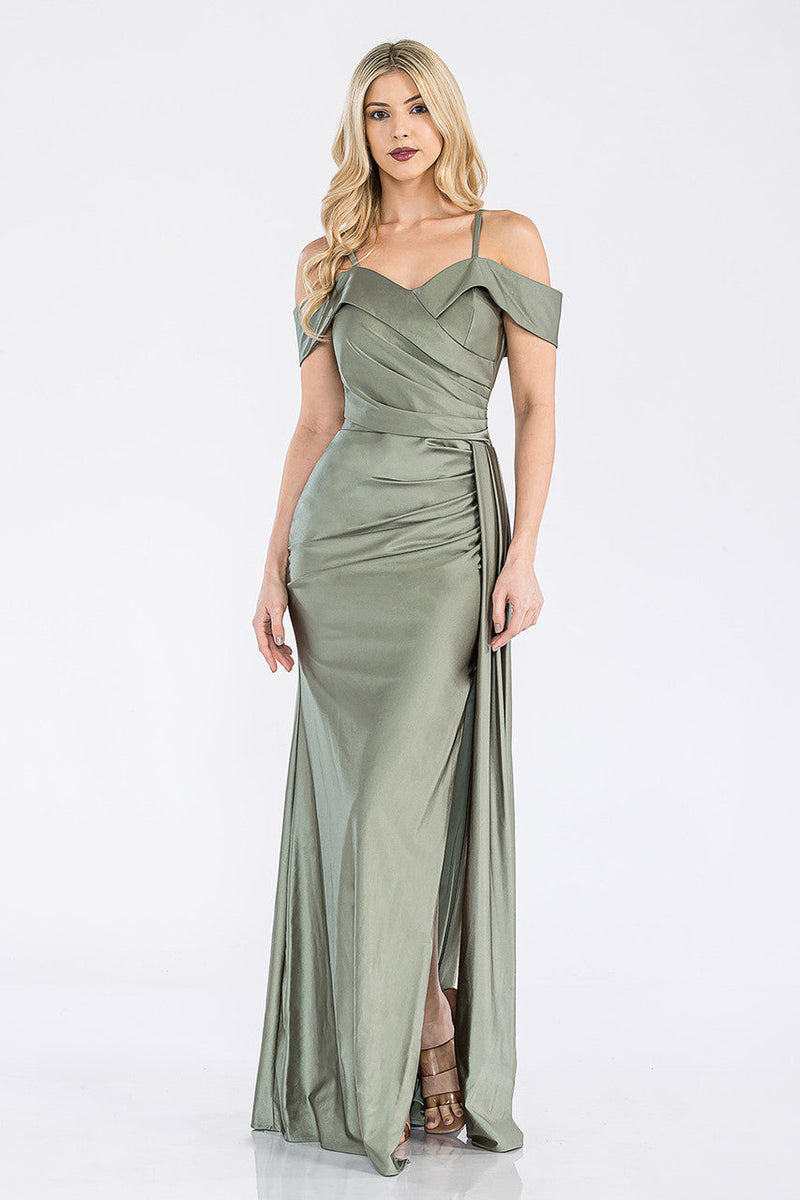 Formal Dress Off The Shoulder Pleated Ruched Prom Gown By Lenovia 5320-New Collection