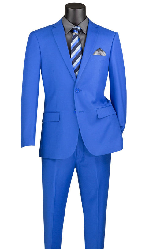 Slim Fit Men's Suit 2 Piece 2 Button in Royal Blue