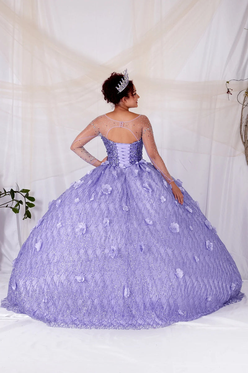 3D Floral Long Sleeve Ball Gown by Calla SCL30002