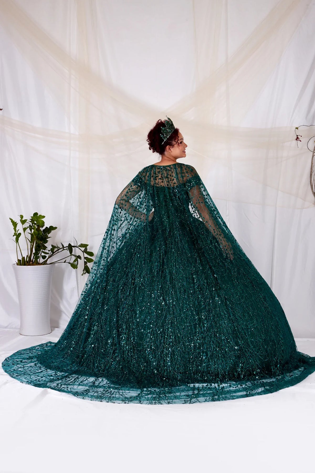 Cape Sleeve Glitter Quinceanera Dress Appliqué Off-Shoulder Ball Gown by Calla SCL-30003