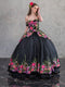 Black Floral Charro Quinceanera Dress Off-Shoulder Ball Gown by Calla SCL30016