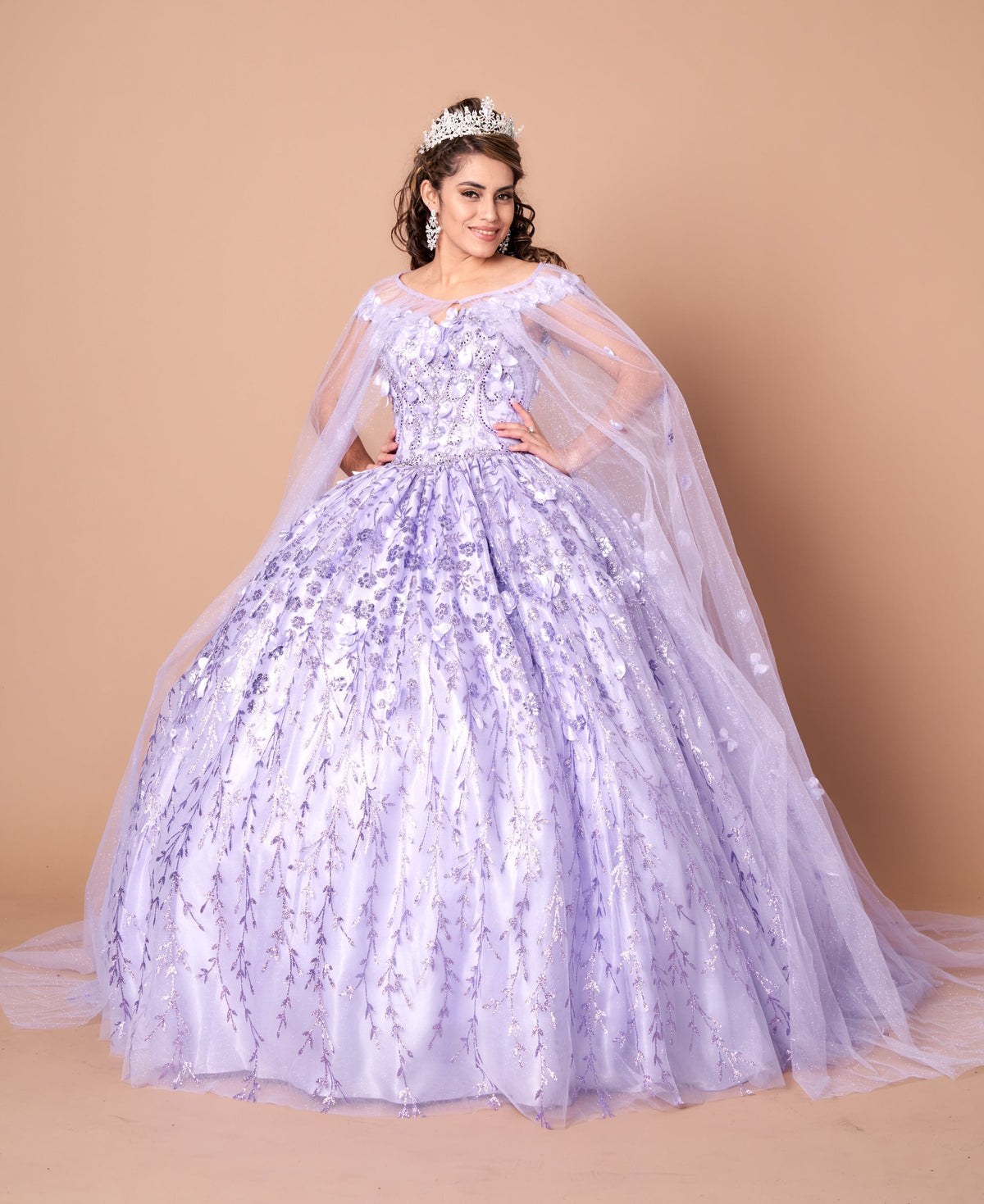 3D Floral Off Shoulder Cape Ball Gown by Calla SCL-30001