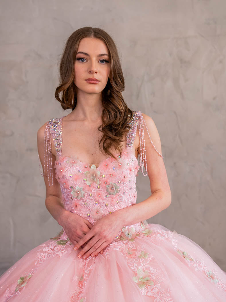 Floral Applique Quinceanera Dress Sleeveless Ball Gown by Calla SCL30011