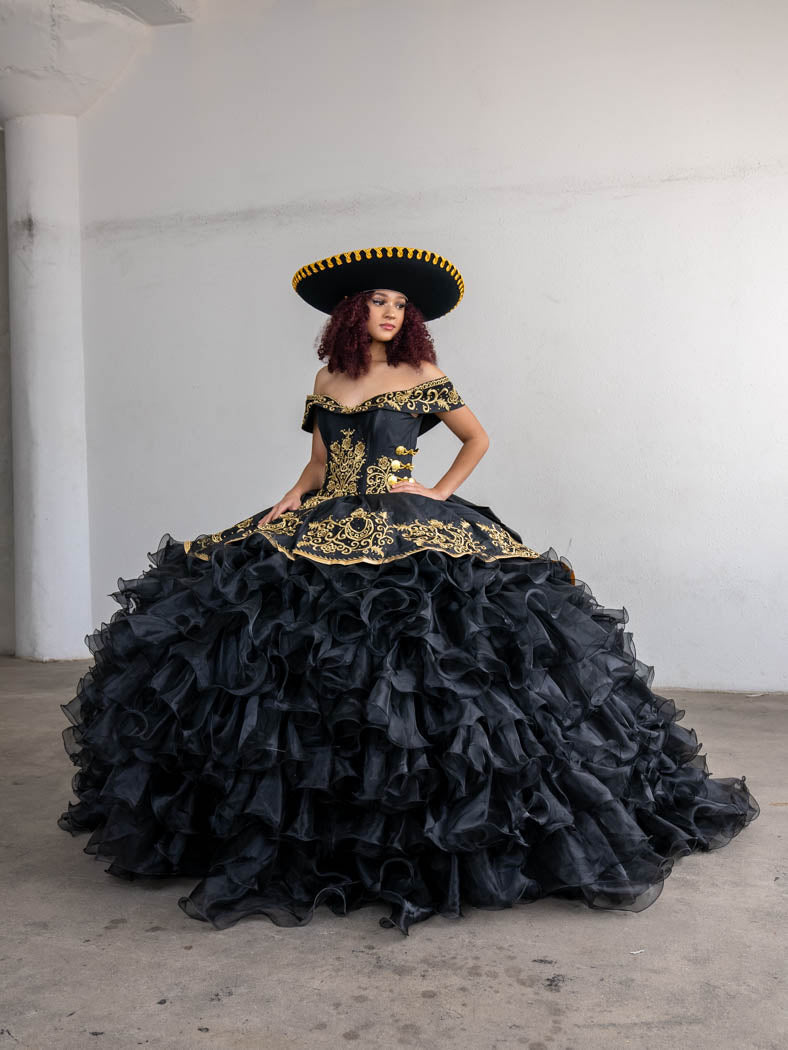 Ruffled Charro Quinceanera Dress Off Shoulder Ball Gown by Calla SCL-30013