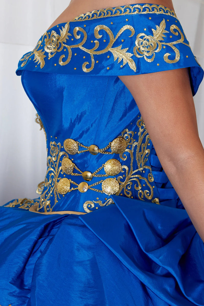 Ruffled Charro Quinceanera Dress Off Shoulder Ball Gown by Calla SCL-30013