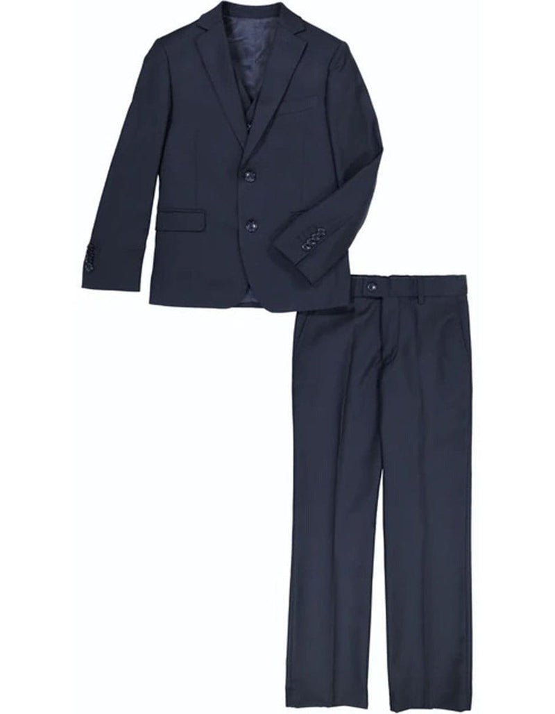 3 piece Suit - Navy Blue   Three PieceÂ SuitÂ - Boys 2 Button Vested 5PC Suit with Shirt and Tie in Navy Blue