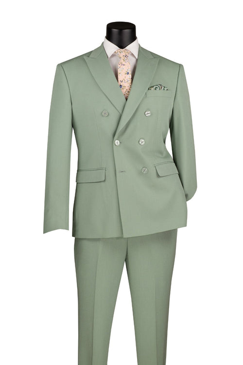 Sage Slim Fit Double Breasted 2 Piece Suit with Flexible Elastic Waistband