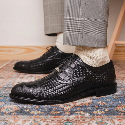 Marco Di Milano John Men's Shoes Exotic Caiman Crocodile / Woven Leather Dress Oxfords