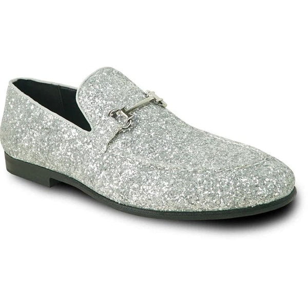 Mens Modern Glitter Sequin Prom Tuxedo Buckle Loafer In Silver Grey