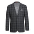 Mens Plaid Suit - Patterned Business Suit - Mens Two Button Slim Fit Two Piece Hack Pocket Suit In Charcoal Grey Windowpane Plaid