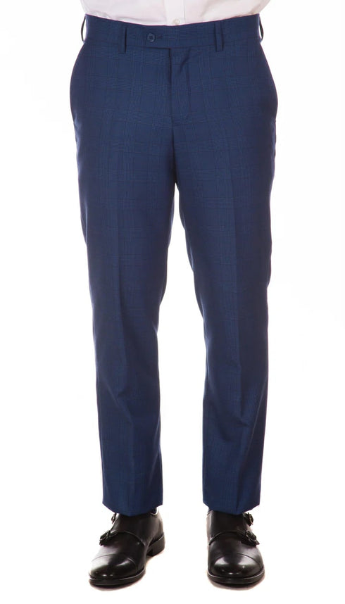 Morgan Slim Fit Blue Plaid 2 Piece Suit