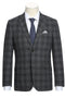 Mens Plaid Suit - Patterned Business Suit - Mens Two Button Slim Fit Two Piece Hack Pocket Suit In Charcoal Grey Windowpane Plaid