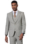 Men's Stacy Adams glen plaid suit. Grey fabric with multi-colored plaid. Fitted, one-button jacket with peak lapel, notch lapel and a three-button vest.
