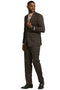 Stacy Adams men's one-button suit. Brown glen plaid. Fitted jacket with peak lapel, includes a vest, and tapered trousers. Modern, tailored design.
