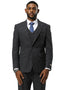 Stacy Adams men's charcoal sharkskin suit. Fitted, one-button closure, peak lapel, and vested design. Features a subtle textured pattern. Streamlined trousers for a sleek look.
