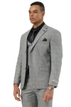 Men's Stacy Adams Two Button Vested Summer Suit in Light Grey Glen Plaid